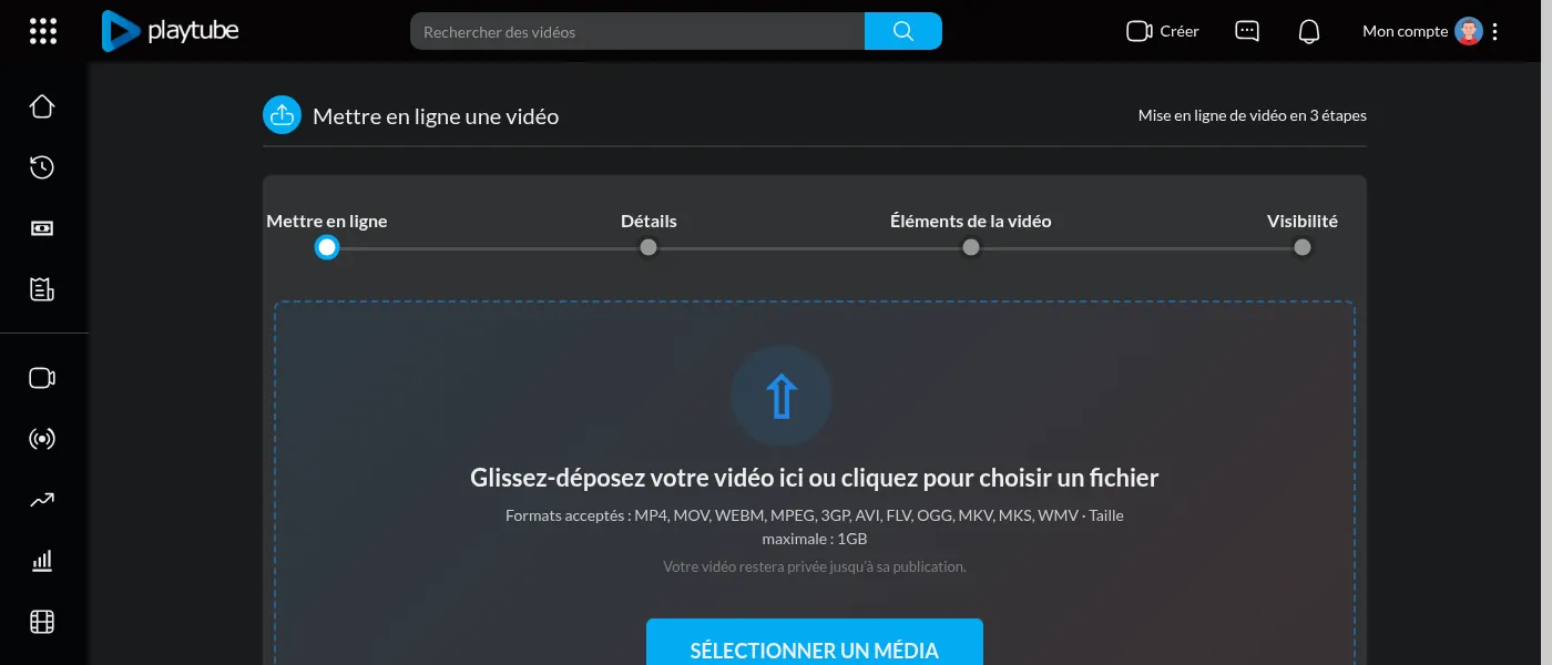 Page d’envoi : zone de glisser-déposer
