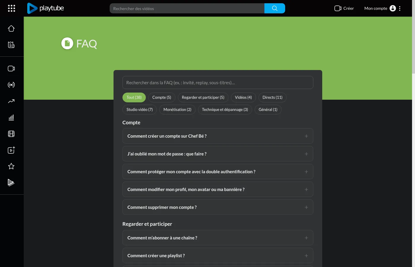 FAQ : catégories et recherche