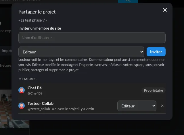 Partager un projet et choisir le rôle de chaque membre