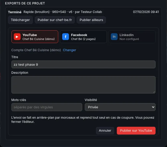 Publier un export sur une autre plateforme